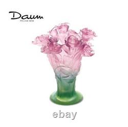 Daum Roses Vase Moyen Vert Et Rose 02570 France Crystal Glass Marque Neuve