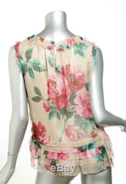 Dolce Gabbana Blouse Sans Manches En Soie Soyeuse Rose Verte À Fleurs Pour Femmes 6-42 Nouveau