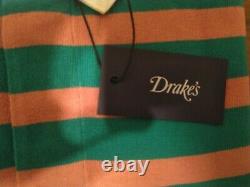 Drakes Of London Green And Pink Stripe Rugby Chemise Nouvelle Marque Avec Des Étiquettes