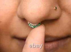 Émeraude et diamant 18 carats Or Rose sur l'anneau de clic Helix Cartilage Tragus Septum Daith