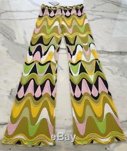 Emilio Pucci Vert Rose Jaune Noir Multi Imprimer Pantalon Taille 10 Nwts
