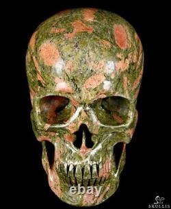 Énorme crâne de cristal sculpté en unakite rose et vert 7.2, super réaliste.