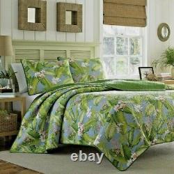 Ensemble de courtepointe jumeau vert bleu avec motifs floraux et feuilles tropicales réversibles - Housse de couette et taies d'oreiller incluses.