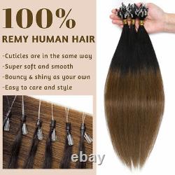 Extensions de cheveux humains 100% Remy avec pointe en boucle de micro anneau, liens de perles de micro boucle, tête complète.