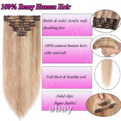 Extensions de cheveux humains Remy à double trame épaisse de 160g++ en clip, tête complète XL462