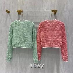 Femmes Printemps 2021 Style De Piste Luxury Pink Green Knit Cardigan Sweater Nouveau