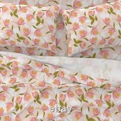 Fleur Tropicale Rose Floral Vert 100% Coton Saten Sheet Set By Sponflower