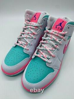 Free Ship Nike Air Jordan 1 MID White Digital Pink Green Gs Tailles 555112-102