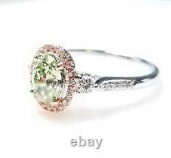 Gia 1.45ct Natural Argyle 7p Fancy Green & Pink Diamond Engagement Ring 18k Ovale