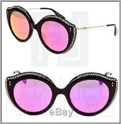 Gucci Crystal Lips 0214 Cat Eye Noir Vert Rose Lunettes De Soleil Stud Mirrored Gg0214
