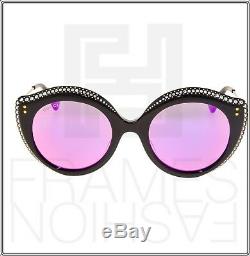 Gucci Crystal Lips 0214 Cat Eye Noir Vert Rose Lunettes De Soleil Stud Mirrored Gg0214