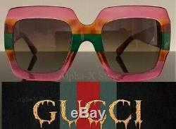 Gucci Gg0178s 006 Lunettes De Soleil En Plastique À La Mode En Écaille Rose Lentille Dégradé Vert