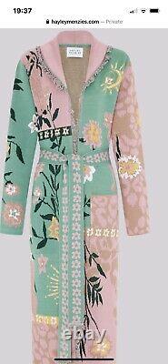 Hayley Menzies Enchanté Leopard Rose Et Vert Long Cardigan Manteau Nouveau Avec Des Étiquettes