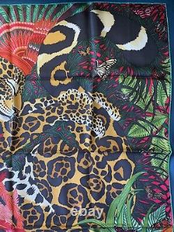 Hermes Jaguar Quetzal Rare Echarpe En Soie 90cm Vert/pink/camel Nibwithtag & Label