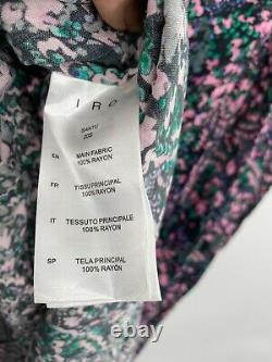 Iro T.n.-o. Santu Ruffled Shirred Crepe De Chine Maxi Robe Noir Rose Vert 8 Nouveau