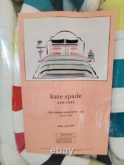 Kate Spade Candy Stripe Rouge Rose Marine Vert Aqua Complete Queen Comforter 3 Pc Set