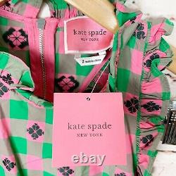 Kate Spade Punchy Rose Vert Gingham MIDI Robe Femmes Taille 2