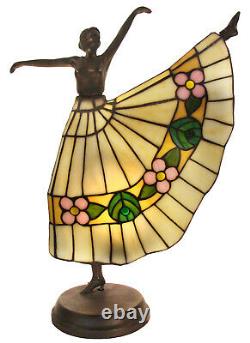 Lampe Danseur Tiffany, Verre De Plomb H43cm Beige Rose Vert Lampe De Table