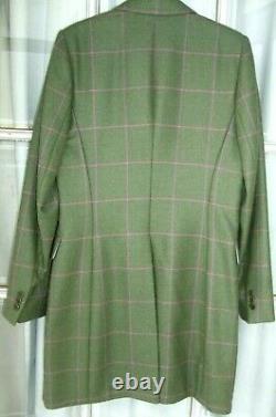 Magee Dames Portnoo Tweed Wool Coat 10 Uk Vert, Chèque Rose. Plus De 450 £