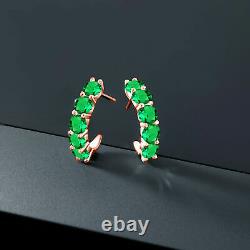 Mesdames 4.00 Ct Coupe Ronde Boucles D'oreilles Green Emerald Hoop 14k Rose Or Finition