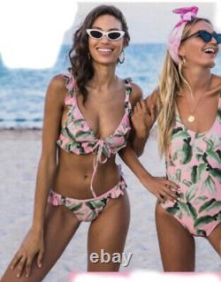 Montre-moi ton bas de bikini MUMU Mermaid Palmtini en haut S avec volants rose et vert, neuf avec étiquette (NWT)