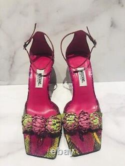 Moschino Pink Green Snakeskin Carré Sandales Talons D'orteil