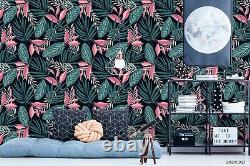 Motif de feuille de plante en 3D rose et vert papier peint mural amovible auto-adhésif