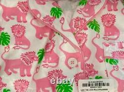 NWT Nouveau Roller Rabbit Leo The Lion Polo PJ Pyjama Shorts Shirt Rose Vert Palm M