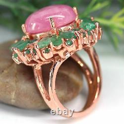 Naturel 13 X 15 Mm. Pink Ruby & Green Emerald Ring 925 Silver Sterling