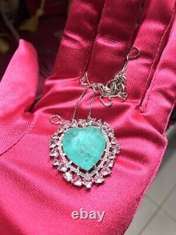 Neon Glow Natural Green Colombian Emerald And Pink Kunzite Heart Collier 925