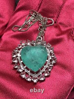 Neon Glow Natural Green Colombian Emerald And Pink Kunzite Heart Collier 925