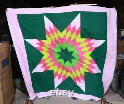 New Native American Star Quilt 80x88 Impressionnant Travail Rose/vert