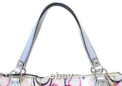 New Nwt Coach Poppy Signature Ikat Ivory Pink Blue Blue Glam Tote Purse 19876