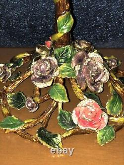 Nib Beau Rose, Vert Et Bronze Coloré 7 Bougies Floral/rose Feuille Candelabra