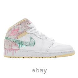 Nike Air Jordan 1 MID Se Gs Peinture Goutte À Goutte Rose Vert Blanc Femmes Dd1666-100