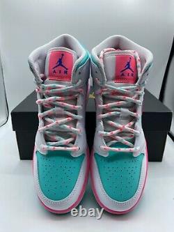 Nike Air Jordan 1 MID White Pink Green Soar (gs) 555112-102 Livraison Gratuite