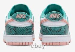 Nike Dunk Low Snakeskin Lavé Teal Coral Blanchi Dr8577-300 Hommes 12 Miami Kith