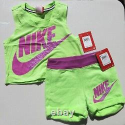 Nike Filles Taille 4 Été Mesh Short & Tops Rose Jaune Vert Violet $178 Nouveau