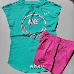 Nike Filles Taille 6/6x Mesh Short & Tops Rose Vert Jaune Bleu Violet Nouveau