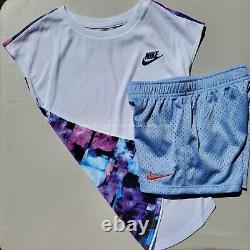 Nike Filles Taille 6/6x Mesh Short & Tops Rose Vert Jaune Bleu Violet Nouveau