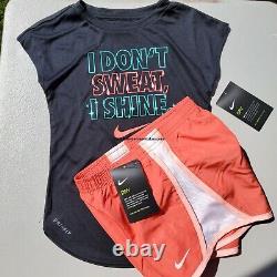 Nike Filles Taille 6 Summer Dri-fit Lined Short & Tops Rose Vert Jaune Noir