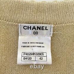 Nouveau $2800 11c Chanel Cashmere Jaune Vert Rose Cardigan CC Logo Chandail 42