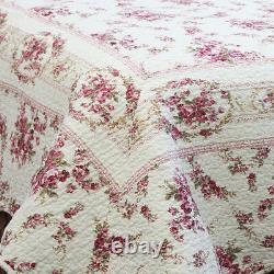Nouveau! Cozy Cottage Chic Pink Green Leaf Shabby Rouge Rose Blanc Soft Quilt Set