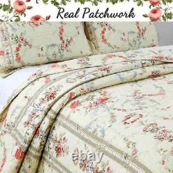 Nouveau ! Ensemble de courtepointe Shabby Chic Campagne Jaune Rouge Bleu Rose Vert Feuille Rose