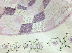 Nouveau! Ensemble de courtepointe douce Shabby Chic romantique mauve lilas lavande rose vert feuille.