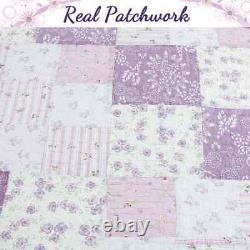 Nouveau! Ensemble de courtepointe douce Shabby Chic romantique mauve lilas lavande rose vert feuille.