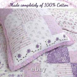 Nouveau! Ensemble de courtepointe douce Shabby Chic romantique mauve lilas lavande rose vert feuille.