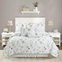 Nouveau! Ensemble de courtepointe rose verte à feuilles violettes lilas lavande rose confortable shabby cottage