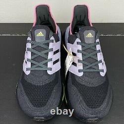 Nouveau Femmes Adidas Ultraboost 21 Sz 8 Noir Rose Lime Vert Chaussures De Running S23846