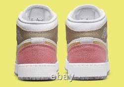 Nouveau Nike Air Jordan 1 MID Pastel Grind Blanc Vert Rose (taille Us Gs 7) Authentique